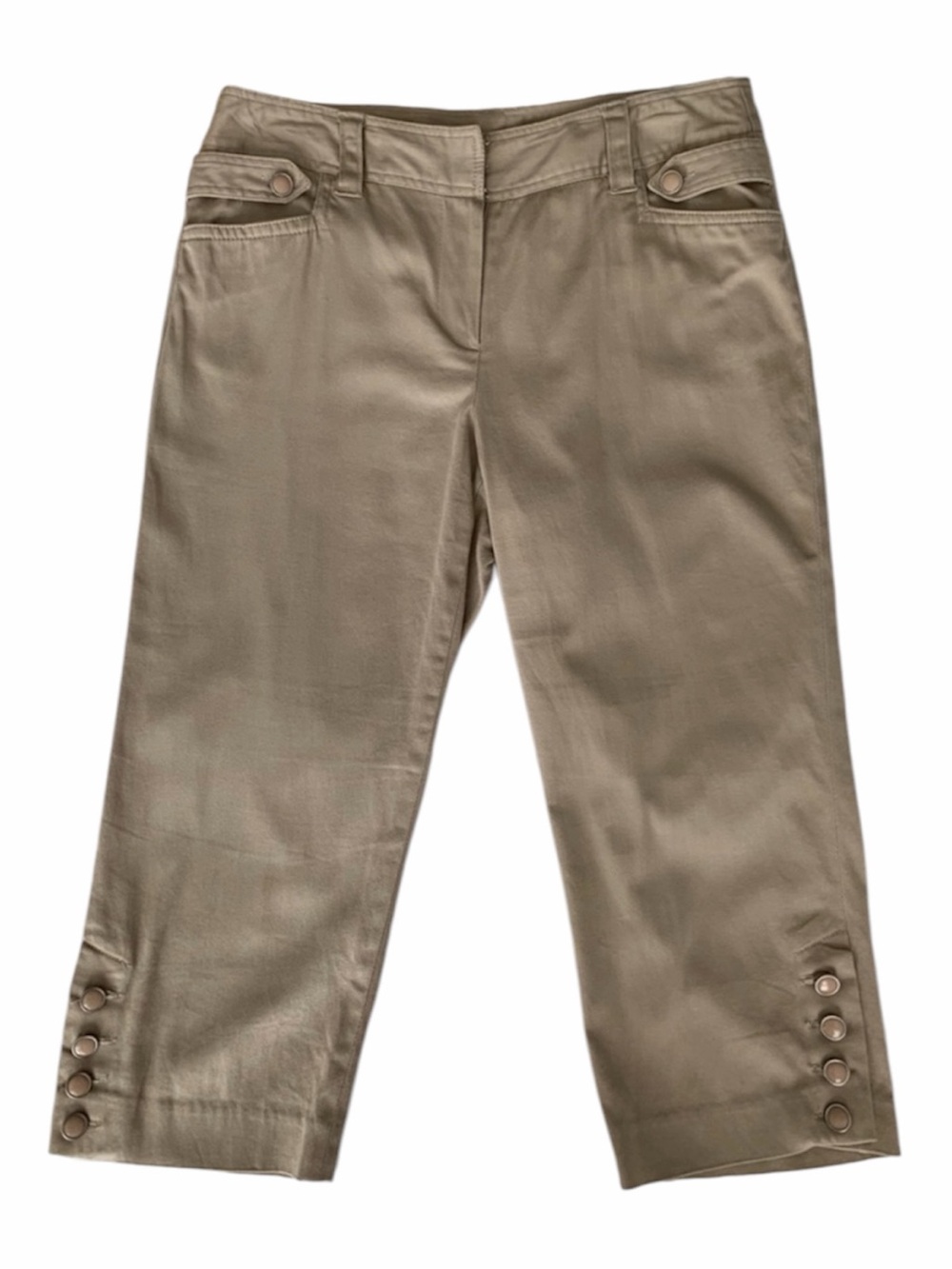 New Directions Capri Pants Women’s Petite Size 6 Tan Crop Buttons Lightweight